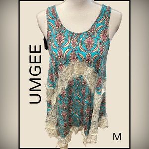 EUC UMGEE MULTI COLORED LACE SHARK BITE TANK SZ Medoum